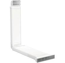 Système de gaine plate blanche en plastique pour installations de ventilation avec coude et grille d'aération.