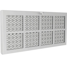 Grille de ventilation rectangulaire avec huit sections en maille et un bouton de réglage.