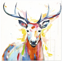 Tableau sur toile avec illustration colorée d'un cerf avec des bois.