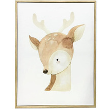 Wandbild im Holzrahmen mit Aquarell-Illustration eines Hirschkopfes für Kinderzimmer.