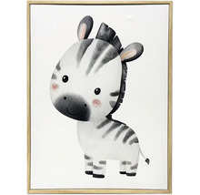 Tableau pour chambre d'enfant avec une illustration d'un bébé zèbre de style aquarelle dans un cadre fin en bois.
