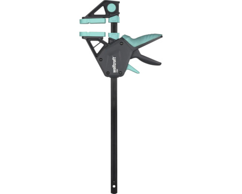 Serre-joint à une main Wolfcraft Pro avec poignée pistolet pour la fixation de pièces à une main.