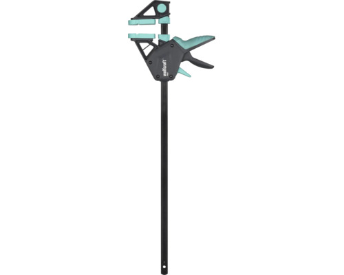 Serre-joint à une main Wolfcraft PRO avec poignée ergonomique et mâchoires de serrage.