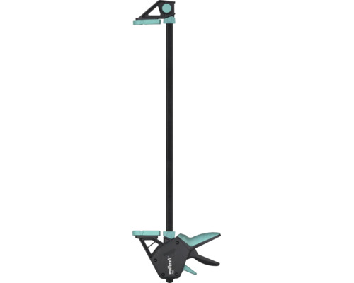 Wolfcraft Einhandzwinge PRO mit Stahlschiene und ergonomischem Kunststoffgriff.