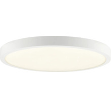 Plafonnier LED rond au design plat avec cadre blanc et diffuseur.