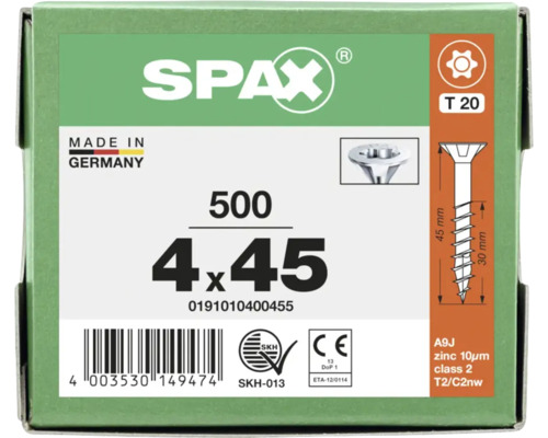 Boîte de vis universelles SPAX 4 par 45 millimètres, 500 pièces, tête fraisée, T-STAR plus T 20, Fabriqué en Allemagne.