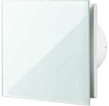 Ventilateur d'extraction blanc carré avec façade en verre pour salles de bains.
