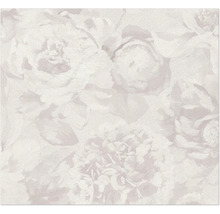 Papier peint intissé avec un grand motif floral de pivoines et de roses d'aspect pictural avec une structure tangible.