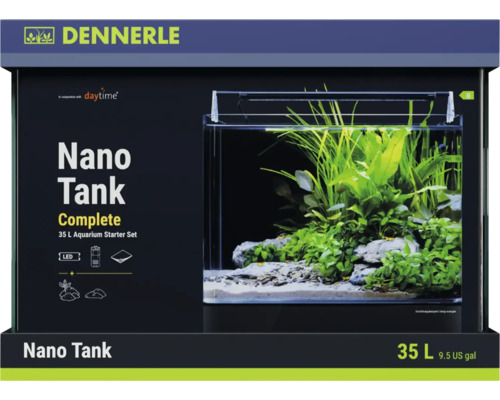 Kit de démarrage aquarium Dennerle Nano Tank Complete 35 litres avec éclairage LED, filtre et substrat.