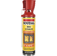 Mousse PU Soudal B1 difficilement inflammable résistante aux températures jusqu'à 90 degrés Celsius.