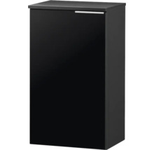 Schwarzer Unterschrank mit einer Tür und schmalem Metallgriff, modernes Design.
