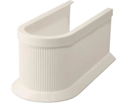 Cache-siphon blanc en forme de U en plastique avec surface nervurée.