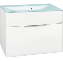 Meuble sous-vasque avec lavabo en verre, un tiroir avec poignée en métal, Fackelmann Logo.