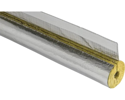 Isolation de tuyau en laine de roche avec revêtement en aluminium et bande de fermeture autocollante pour l'isolation thermique des conduites.