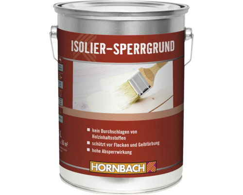 Primaire isolant Hornbach, peinture de fond barrière pour bois prévenant les taches et le jaunissement.