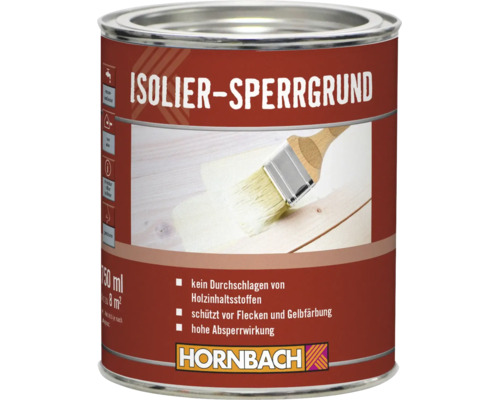 Primaire d isolation Hornbach 750 millilitres pour surfaces en bois, empêche la remontée des composants du bois.