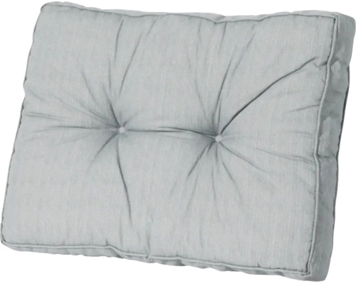 Coussin de palette matelassé en tissu gris avec deux boutons.