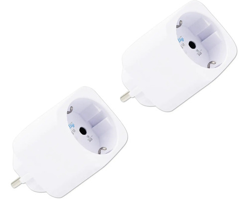 Zwei weiße Shelly WLAN-Steckdosenadapter im Set für die Hausautomation.