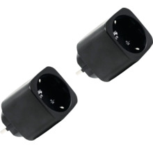 Deux prises connectées Shelly Plug S noires pour commander des appareils électriques.