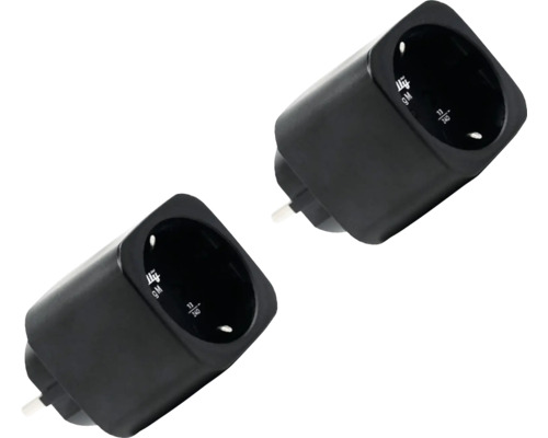 Deux prises connectées Shelly Plug S noires pour commander des appareils électriques.