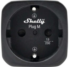 Prise connectée Shelly Plug M Gen3 pour prises de type Schuko, 13 ampères, 230 volts.