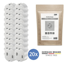 20 cache-prises blancs en plastique de Reer avec sachet d'emballage et Reer Logo.