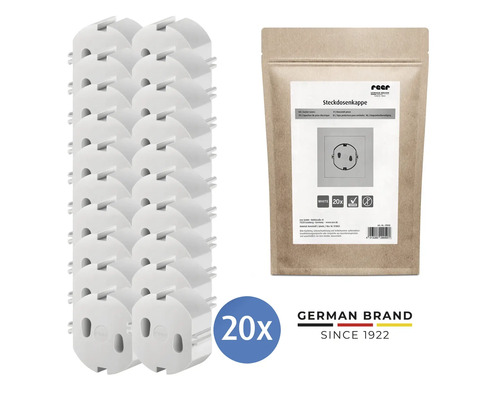 20 cache-prises blancs en plastique de Reer avec sachet d'emballage et Reer Logo.