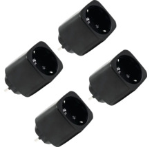 Shelly Smart Plug S, lot de 4, prise connectée intelligente en plastique noir.