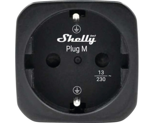 Adaptateur de prise intelligent Shelly Plug M Gen3 pour systèmes Schuko.