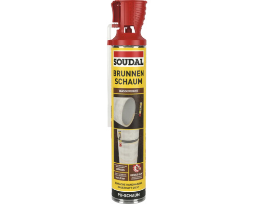 Soudal Brunnenschaum, wasserdichter PU-Schaum mit Genius Gun Applikator für Brunnenschachtringe.