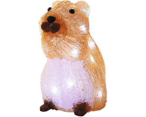 Figurine décorative illuminée hamster en acrylique marron et blanc avec surface cristalline pour l'intérieur et l'extérieur.