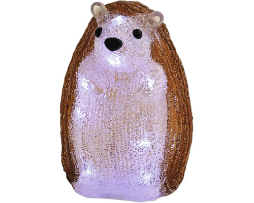 Figurine de jardin LED hérisson en acrylique à structure cristalline, éclairée.