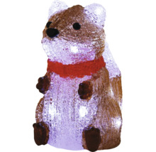 Figurine LED écureuil en acrylique marron et blanc avec écharpe rouge, décoration de Noël pour l'intérieur et l'extérieur.