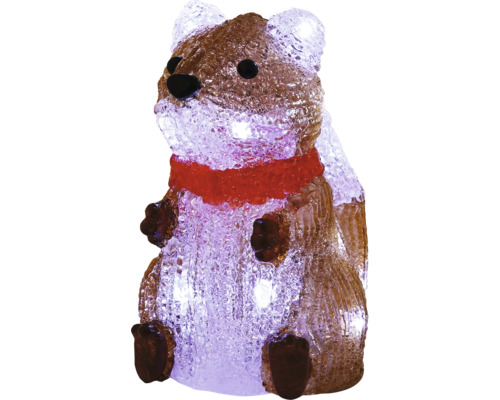 Figurine LED écureuil en acrylique marron et blanc avec écharpe rouge, décoration de Noël pour l'intérieur et l'extérieur.