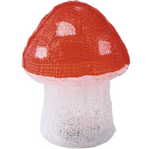 Figurine décorative LED champignon en acrylique pour l'extérieur, rouge avec des points blancs.