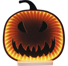 Décoration citrouille d'Halloween avec effet miroir infini LED, visage de lanterne et lumières.