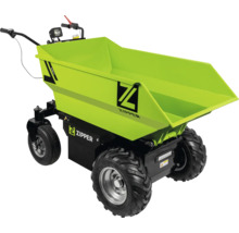 Mini-dumper électrique Zipper ZI-ED500 avec quatre roues motrices, grande benne et pneus tout-terrain.