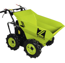 Mini-dumper Zipper ZI-RD300 avec quatre roues motrices, quatre pneus tout-terrain et une grande benne basculante en métal.