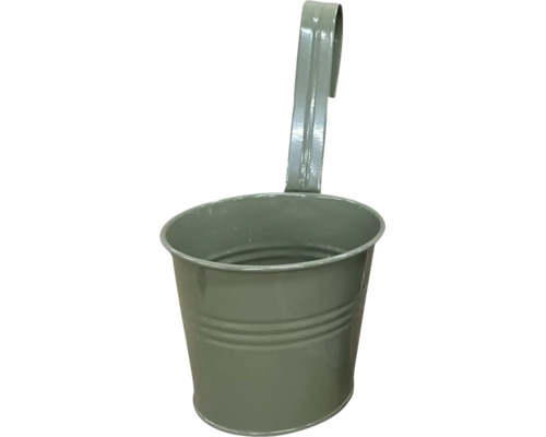 Grüner Hänge-Blumentopf aus Metall mit integriertem Haken.