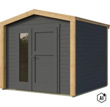 Abri de jardin en bois avec double porte et panneau vitré (Image AI modified or generated)