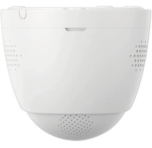 Détecteur de fumée blanc de forme ronde avec perforations latérales.