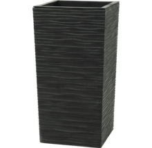 Pot de fleurs rectangulaire haut avec structure ondulée horizontale en anthracite.