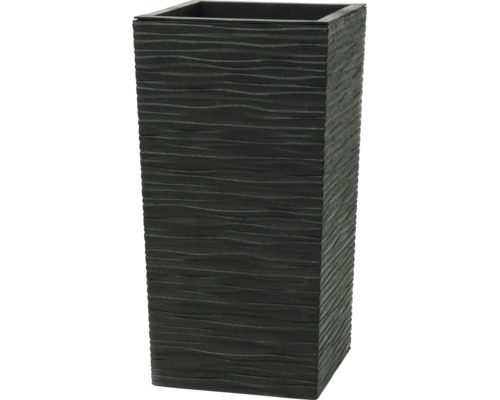 Pot de fleurs rectangulaire haut avec structure ondulée horizontale en anthracite.