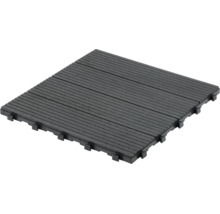 Dalle de terrasse clipsable en WPC avec surface rainurée et système d'emboîtement.