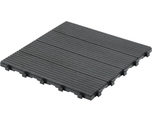Dalle de terrasse clipsable en WPC avec surface rainurée et système d'emboîtement.