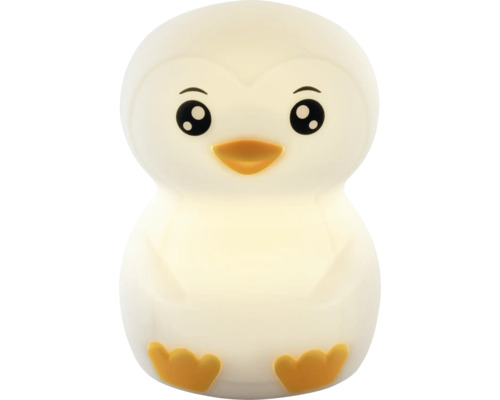 Pinguin Nachtlicht fir Kanner, liichtend Kunststoffgehäuse mat orangem Schnabel a Féiss.