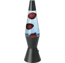 Lampe à lave avec socle et capuchon noirs, corps en verre avec cire flottante, lampe de table décorative.