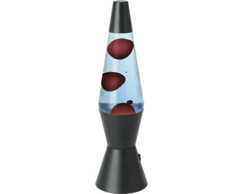 Lampe à lave avec socle et capuchon noirs, corps en verre avec cire flottante, lampe de table décorative.