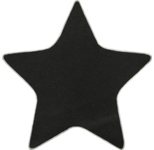 Sternförmiger Teppich in Schwarz mit weißem Rand.