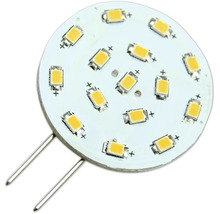Ampoule LED avec culot G4 et plusieurs puces LED sur un circuit imprimé circulaire.